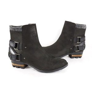 Sorel Lolla Black Leather Combat Moto Ankle Boots